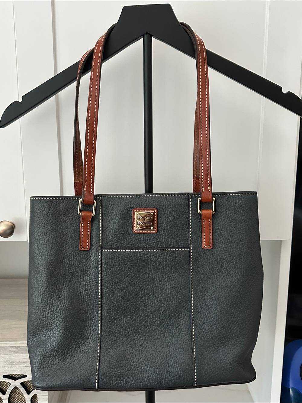 Dooney & Bourke Pebble Leather Small Lexington Tote Dark Grey  EUC